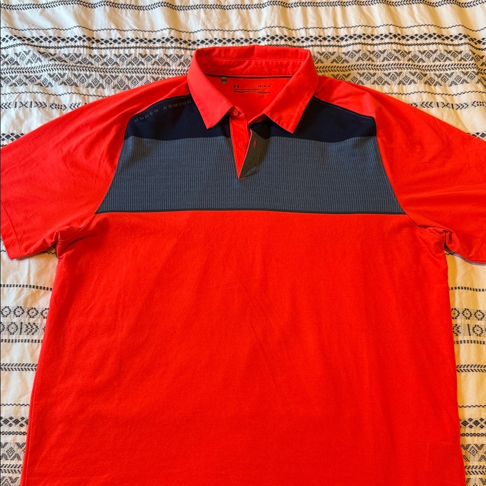 Coral and Navy Men's Polo Shirt